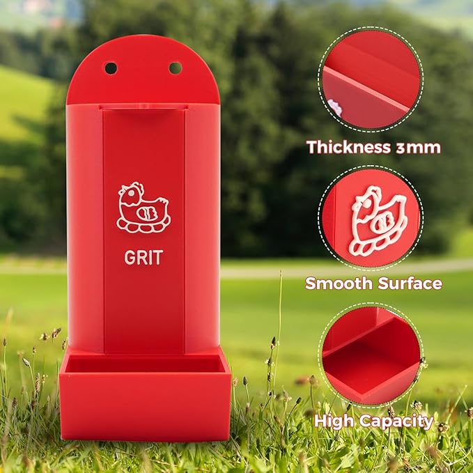 Chicken Oyster Shell and Grit Feeder, Gonoce Upgraded Automatic Hanging Chicken Feeder, Coop Accessories (Red&Black, Large)