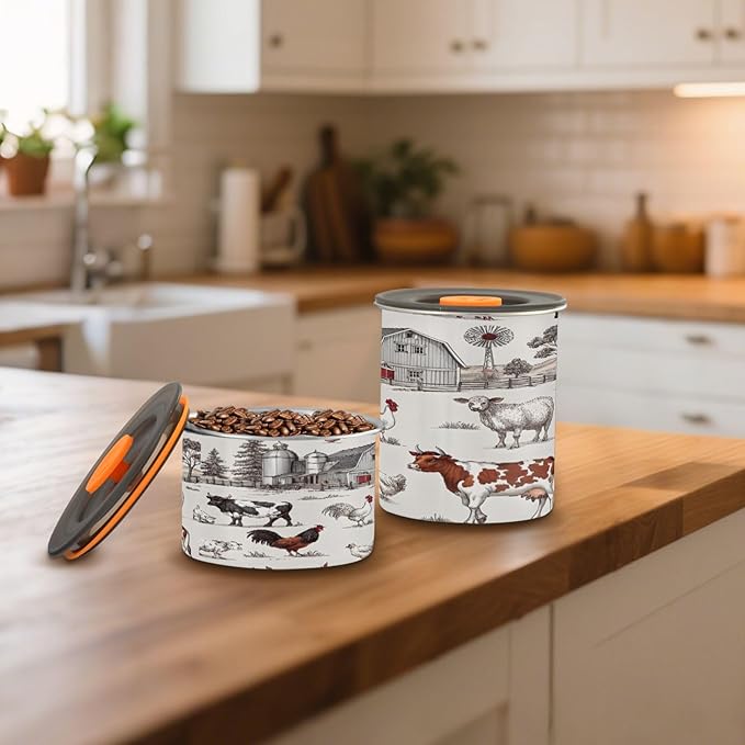 Rustic Farmhouse Animals Coffee Canister 17oz Stainless Steel Airtight Food Storage Container with Lid for Beans/Cereal Preserval