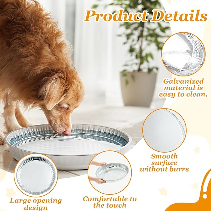 Zonon 3 Pcs 3.5 Gallon Galvanized Steel Feeding Food Steel Pans 19.7 Inches Galvanized Oil Drain Pans Utility Bowl for Livestock Pet Dog Ducks Horses Feeder