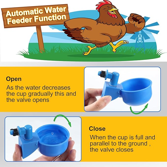 Tanlade 50 Packs Chicken Waterer Chicken Feeder, Automatic Waterer Kit for Poultry Duck Goose Turkey Bunny (Blue)