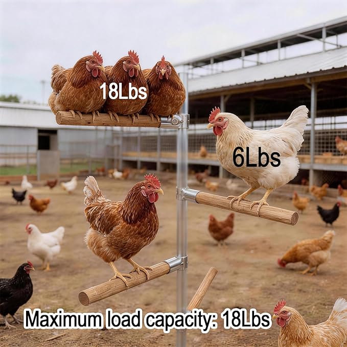 6pack Chicken Roosting Bars with Conectors, Adjustable & Replaceable Wood Bar (13" L)
