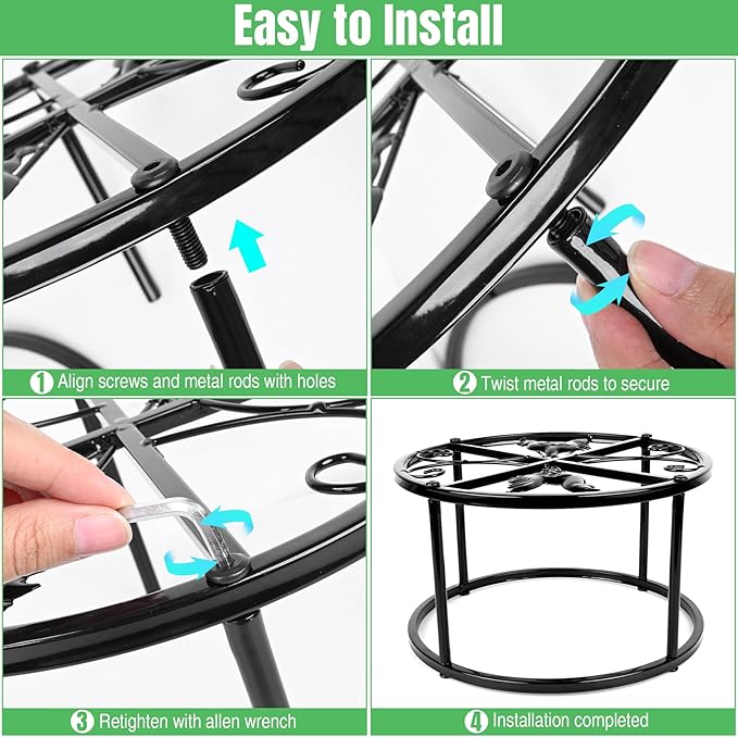 2 PCS Metal Stand for Chicken Feeder Waterer, Heavy Duty Chicken Feeder Stand Holder, Round Support Rack with 4 Rust-Resistant Iron Legs, Buckets Stand for Coop Poultry Indoor Outdoor Use, Black
