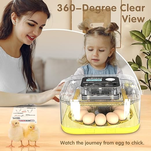 HOWOOlUA 12 Egg Incubator for Hatching Eggs with Auto Turn, Temp & Humidity Control, Built-in Candler Large Capacity Egg Incubator for Chicken Duck Goose Eggs (Yellow)