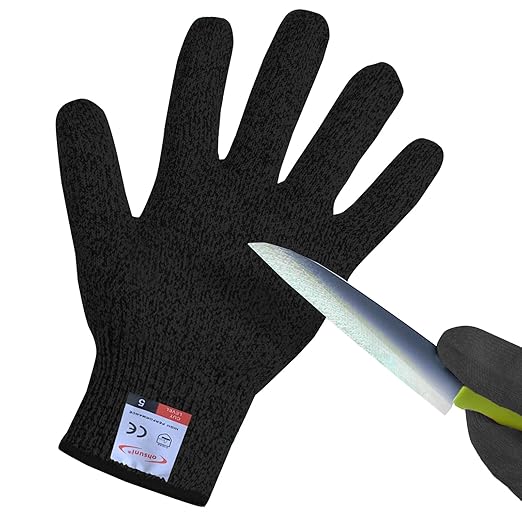 Cutting Gloves, 1 Pairs of Cut Resistant Gloves Food Grade, Cut Resistant Gloves for Kitchen, Oyster Shucking, Fish Fillet Processing, Carving Wood and Gardening(Medium-Black)