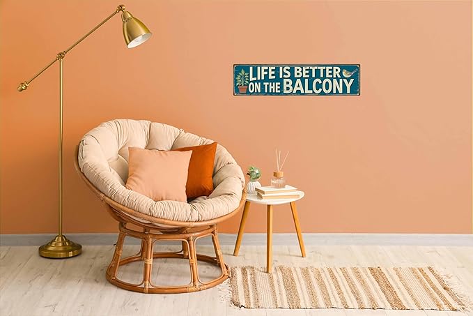 Life Better on Balcony Metal Sign 4x16in Urban Plaque for Patio Apartment Wall Decor
