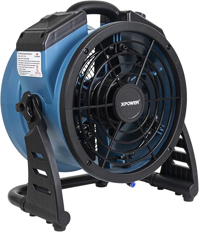 XPOWER Misting Fan FM-65B, Battery Operated, Rechargeable, Outdoor Cooling, Oscillating, High Velocity, Variable Speed, Camping, Patios, 14 In