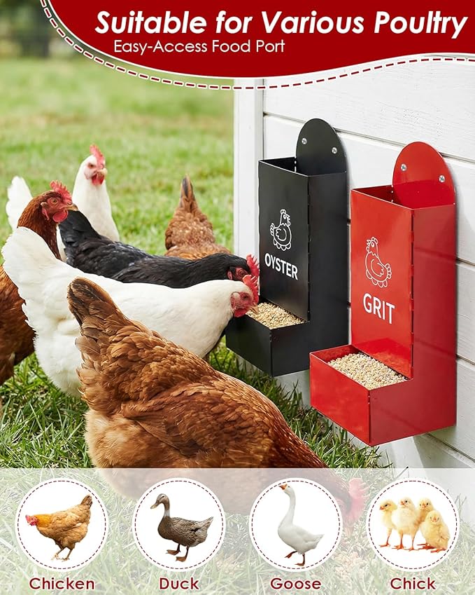 Chicken Oyster Shell Feeder, 2 Pcs Metal Chicken Feeder Kit, Chicken Coop Accessories, Includes Feeding Spoon & Brush
