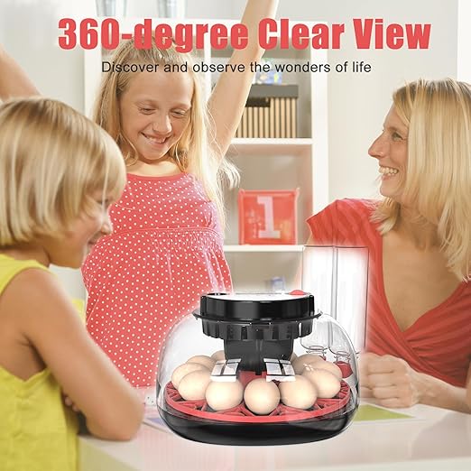 Incubators for Hatching Eggs, 12 Egg Incubator with Automatic Egg Turning and Humidity Control, 360° View Incubadora De Huevos De Gallina, Egg Candler, Incubator for Chicken Eggs, Ducks, Goose, Quail