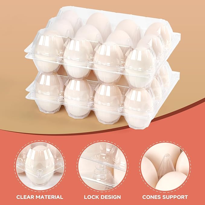 60 Pack Egg Cartons Cheap Bulk 1 Dozen Jumbo Egg Cartons Extra Large Duck Egg Holders with Sticker Labels Clear Empty Plastic Egg Containers for Home Ranch Farm Commercial Market Display
