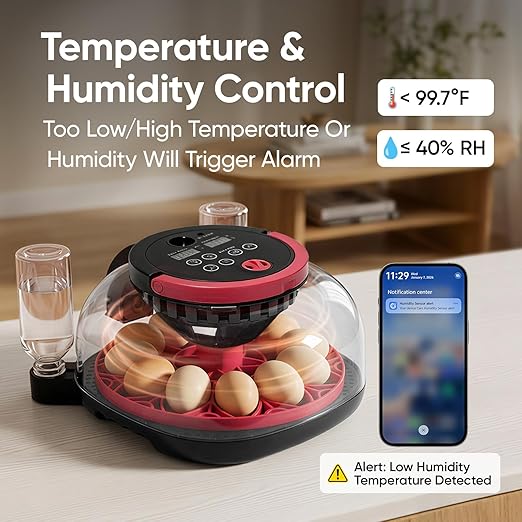 LARKBIRD Incubators for Hatching Eggs - 12 Egg Incubator with Automatic Egg Turning and Humidity Control, 1080P HD Camera & APP Controlled, for Chickens/Duck/Quail/Pigeon Eggs