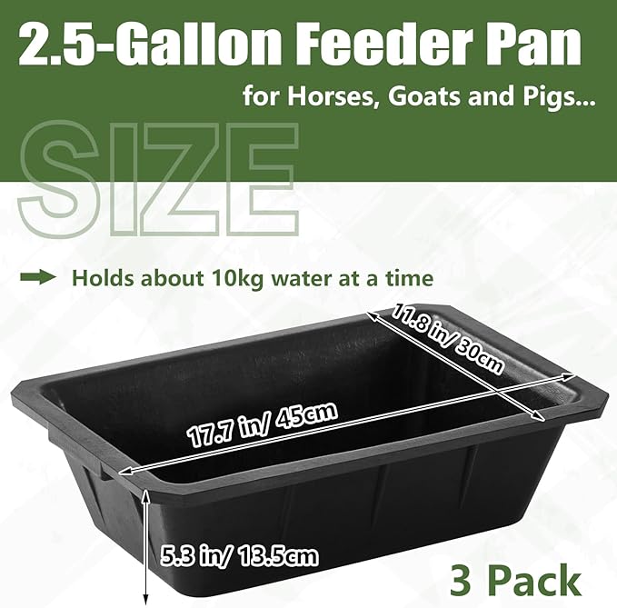 Sadnyy 3 Pcs Rubber Feeder Pan, Horse Feed Bucket Rubber Feed Pan Large Utility Heavy Duty Horse Trough Feeder for Goats Horses Livestock Animal Feeding (10.56 Qt/ 2.5 Gallon)