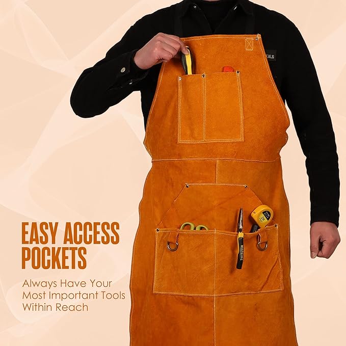 Houseables Leather Apron, Welding Apron, For Men, Blacksmith, Work Bib, Heat Resistant, Welder Gear, Forging, Woodworking, Wood, Metal Working, Blacksmithing, Shop Clothing, Flame Resistant, 24” x 42”