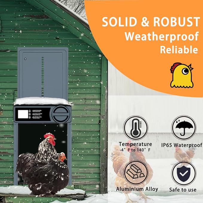 Automatic Chicken Coop Door, Large Chicken Door with Timer & Manual Control, Anti-Pinch Sensor, Low Battery Warning,Waterproof Aluminum Chicken Coop Opener with LCD Display, Battery Powered (Blue)