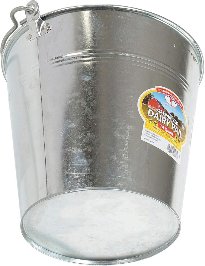 Little Giant® Galvanized Dairy Pail | Metal Bucket | Utility Bucket with Handle | Gardening & Farming Bucket | 14 Quart