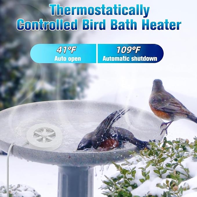 70W Heated Bird Bath for Outdoors in Winter - Cast Aluminum Submersible Thermostatic Control Heated Chicken Waterer with Auto Shut Off,Energy Efficient for Patio Yard,Garden,Chicken coop,Pond