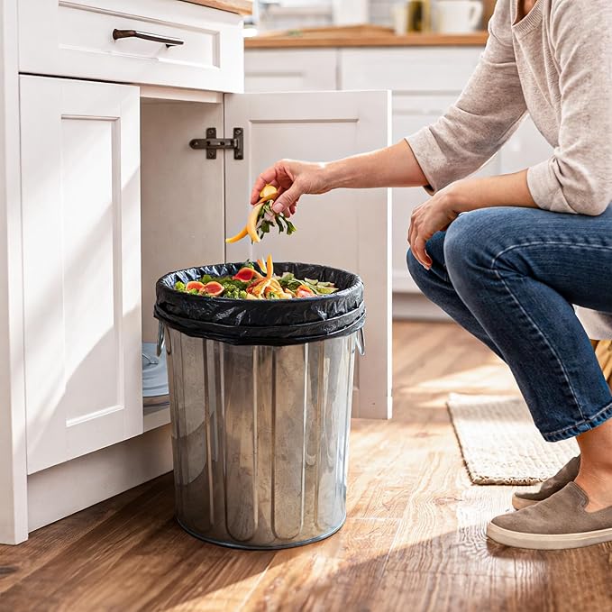 Plexon 5 Gallon Small Metal Trash Can with Lid Outdoor Galvanized Trash Can with Lid 5 Gal Ash Bucket for Bird Seed Container