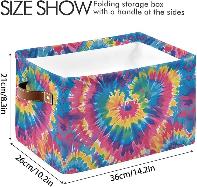 JIPONI Tie Dye Heart Fabric Storage Bins for Shelves, Decorative Storage baskets for organizing, Closet Organizer with Handle for Cloth, Toys, Bedrooms, Farmhouse