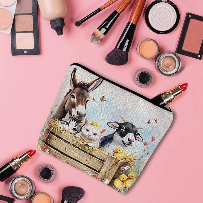 Makeup Bag Farm Animals Makeup Bags For Purse Pouch, Rustic Horse Pig Sheep Goat Calf Rabbit Travel Toiletry Bag Cosmetic Bag Makeup Bags Flax Makeup Organizer Bag Pencil Pouch For Man Woman