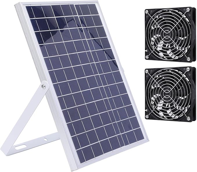 15W Solar Panel Fan Kit IP65 Weatherproof Dual Fan Solar Exhaust Intake Cooling Ventilation Fan for Chicken Coop Greenhouse Shed Pet House Outside