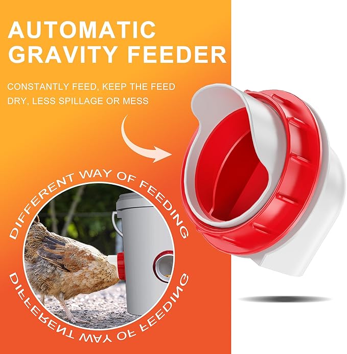 Chicken Feeders No Waste, DIY Automatic Poultry Feeder 6 Ports 1 Hole Saw with Covers Gravity Feed Kit for Buckets Barrels Bins Troughs