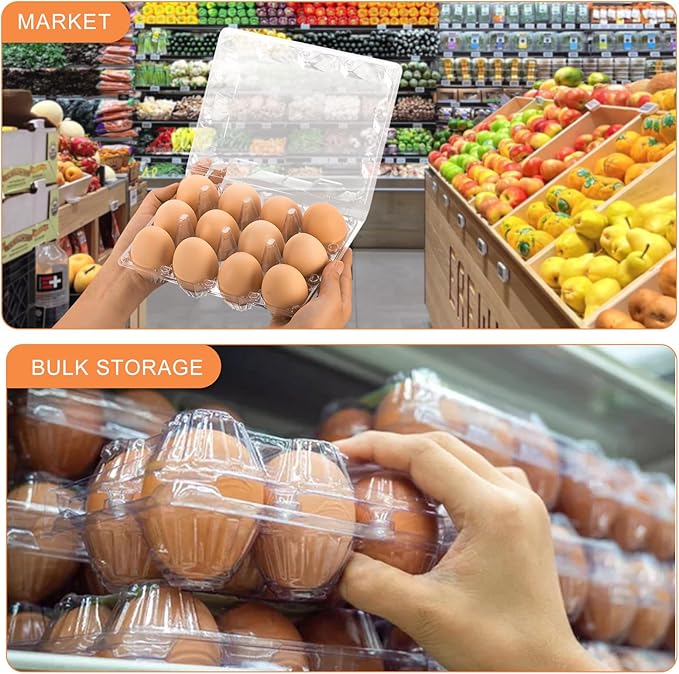 180 Pack Clear Plastic Egg Cartons, Reusable Stackable Egg Containers for Farm, Market & Fridge Storage, 3×4 Grid
