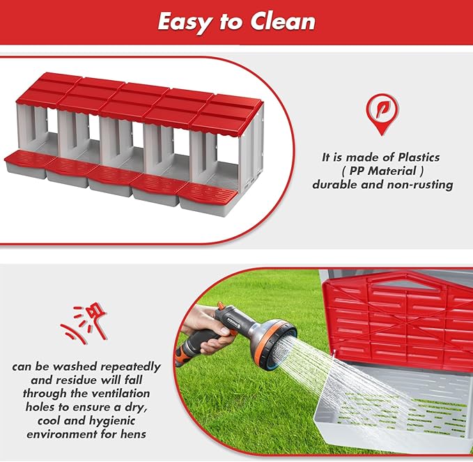Chicken Nesting Boxes,5 Hole Nesting Box for Chicken Coop, Rolling Egg Collection and Protection Nesting Boxes