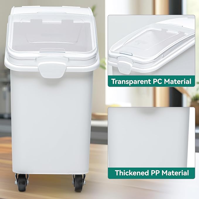 YITAHOME Large Ingredient Storage Bin, Commercial Rice Container With Wheels, Scoop, Lid and Scale - Bulk Flour Bin for Kitchen