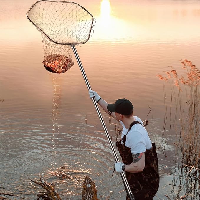 Chicken Catching Net, 32" to 80" 201 Stainless Steel Poultry Catcher Adjustable Handle with Animal Capture Net for Catching Chicken, Ducks, Bird, Dog, Cat, Fish (Included 2 Nets, 1 Pole)