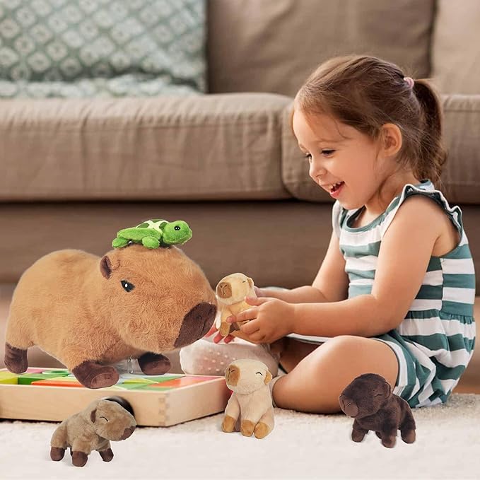 5 in 1 Capybara Plush Large Capybara Stuffed Animal with Babies, 14.2" Mommy Stuffed Capybara Plushies Pillow with 4 Baby Capibaras Peluches Capybara Toys for Kids Birthday Easter Stuffers Gifts