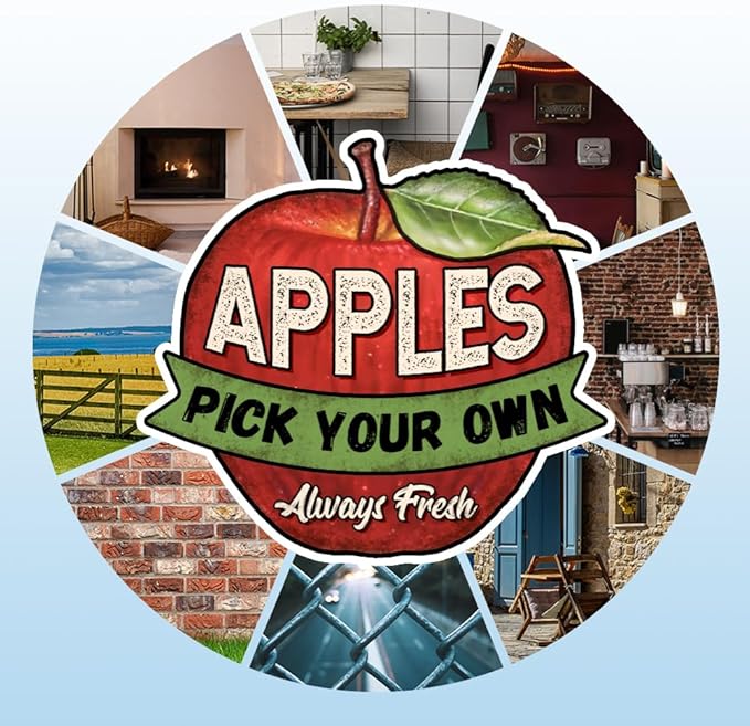 GLOBLELAND Vintage Metal Apple Shape Tin Sign 10.6x9.6inch "Apples Always Fresh Pick Your Own" Retro Plaque Poster Metal Wall Decorative Tin Signs for Home Kitchen Restaurant Coffee Shop Club Bar
