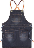 Denim Work Apron Adjustable Cross Back Gardening Aprons Multiple Pockets Men Women Restaurants, Cafes, BBQ