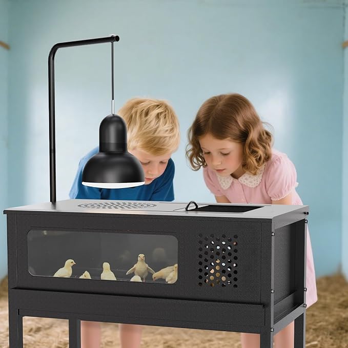 Chicken Brooder Box - Stand-Up Brooder Pen for Chick Brooder with Lamp Stand & Removable Collection Tray Accommodates Up to 15 Chicks Ideal for Chickens Ducks Quails, No Lamp