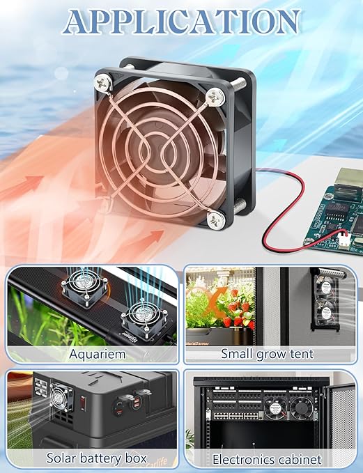 2 Packs IP67 60mm x 25mm 12v 2pin Small Cooling Fan Dual Ball Bearing Brushless High Speed for RV Refrigerator, Tarrarium, Computer case, Solar Battery Box