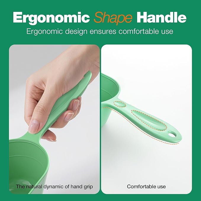 Pet Food Scoop 2 Pack, Dog Cup Capacity Cat Food Scooper With Measuring Lines For Dog, Puppy and Cat Coffee Bean, Flour Scoop Light Green