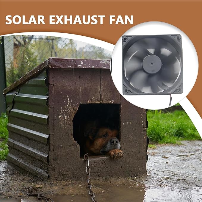Solar Powered Pet Fan, 30W Solar Ventilation Exhaust Fan For Shed Chicken Coop Doghouses Pet House, Weatherproof Wall-Mounted Solar Vent Fans For Outside