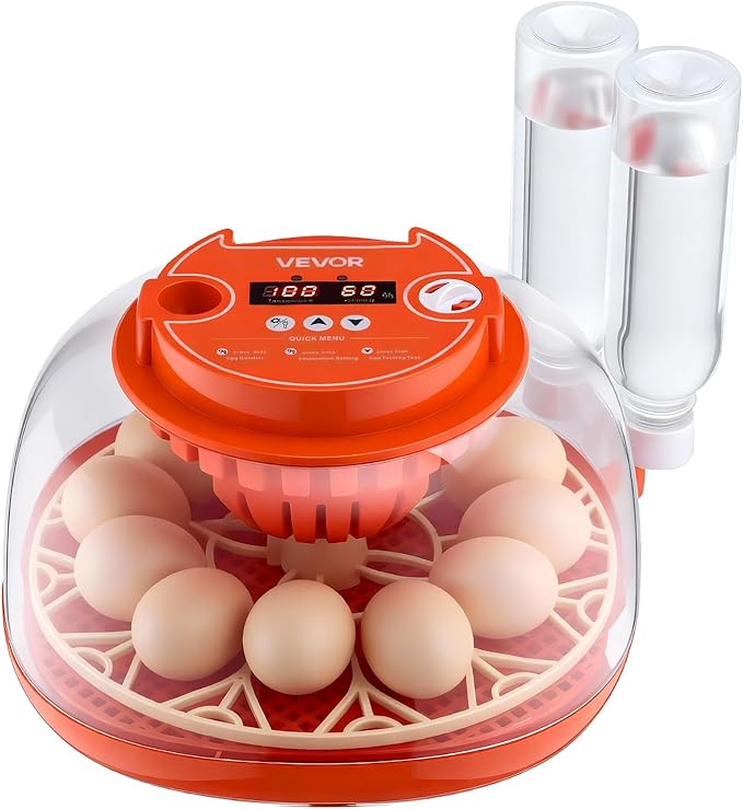 VEVOR 12 Egg Incubator, Automatic Egg Turner with LED Candler, Temperature & Humidity Control, 360° View Clear Window, Poultry Eggs Incubator for Home Farm, Hatching Chicks Ducks Goose Quail