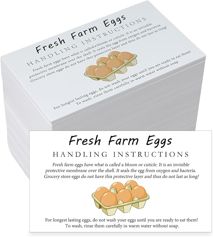 300 PCS Fresh Farm Eggs Handling Instructions Cards, 2x3.5" Cards for Carton, Basket, Farm, Supermarket