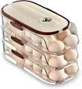 Egg Organizer for Refrigerator，egg Holder for Fridge with Lid and Handle，automatic Rolling Egg Dispenser for Refrigerator,Clear Stackable 3 Tier 42 Eggs Storage，space Saving ＆Timed Freshness