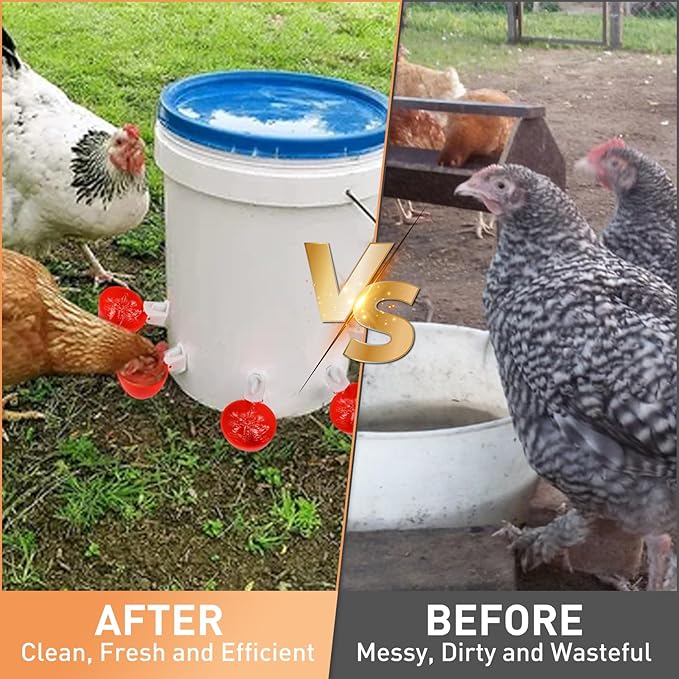 Chicken Waterer Cups,4-Pack Chicken Water Feeder for Ducks,Geese, Turkeys,Chicks,Bird,and Other Poultry with Matching Drill