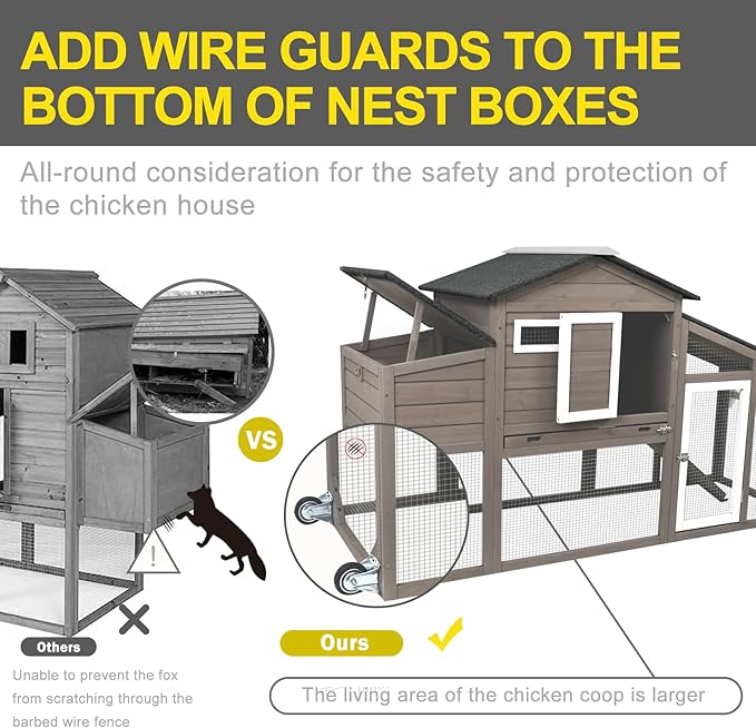 Chicken Coop Large Wooden Chicken Tractor - with Wheels Waterproof Outdoor Hen House Poultry Cage Back Yard Chicken Coops with Run, Laying Boxes, and Removable Tray, for Chickens, Ducks, Rabbits