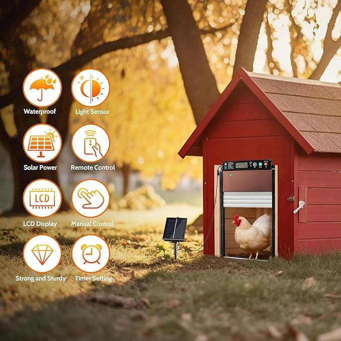 Solar Powered Chicken Door Opener, Automatic Chicken Coop Door