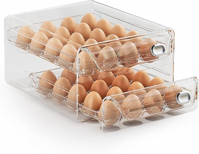 40 Egg Holder for Fridge, Egg Container for Refrigerator, Stackable Egg Storage Container, Egg Fresh Storage Box for Fridge, 2Layers Egg Tray, Clear Egg Organizer, BPA Free