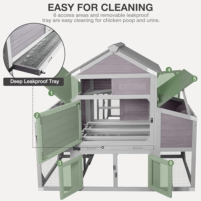 Extra Large Chicken Coop with Run, Outdoor 2-Tier 120"L Wooden Walk-in Chicken House for 6-8 Chickens, Poultry Hutch with 6 Nesting Boxes & Perches, Weatherproof Roof, Removable Leakproof Tray