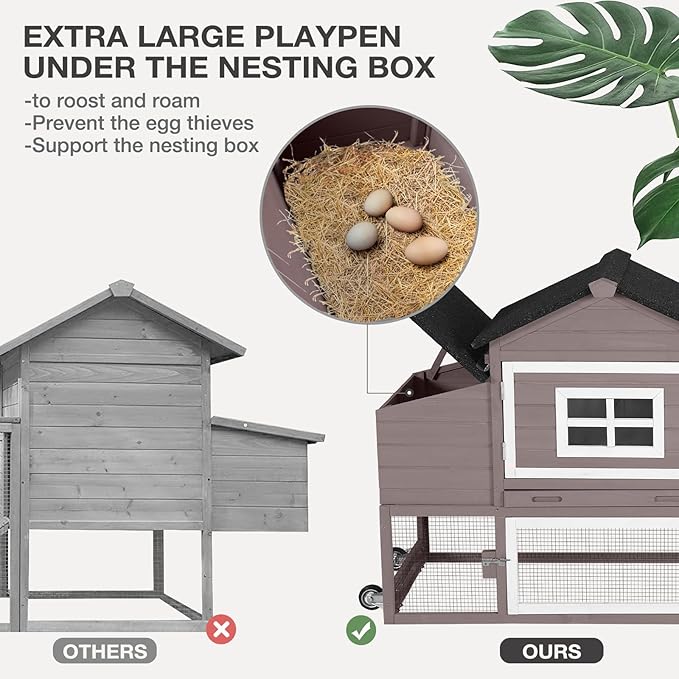 Chicken Coop Expandable Chicken House for Outdoor with Wheels Nesting Box, Leakproof Pull-on Tray, and UV-Resistant Roof Panel - Brown