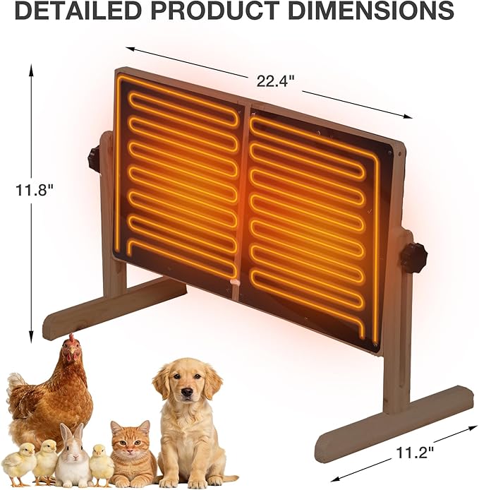 Foldable Chicken Coop Heater for Winter, 120w Large Size Waterproof Chicken Heater for Coop, Radiant Heat Chicks Coop Heater with 2 Heating Plates, Adjustable Temp 70~190℉