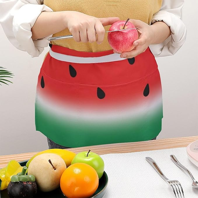 Unisex Apron for Cooking Server Waitress Half Waist Apron with 3 Pockets