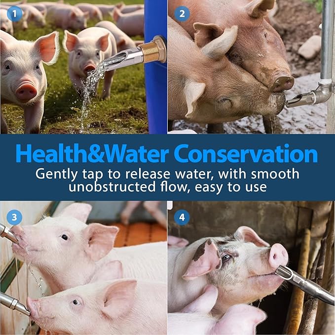 5 Pcs Pig Nipple Drinkers Kit Auto Pig Watering System Stainless Steel with 5 Pcs Brass Water Tank Connector 1Pcs Hole Opener for Pig Goats Swine Piglets Drinking (5pcs, Stainless Steel&Brass)