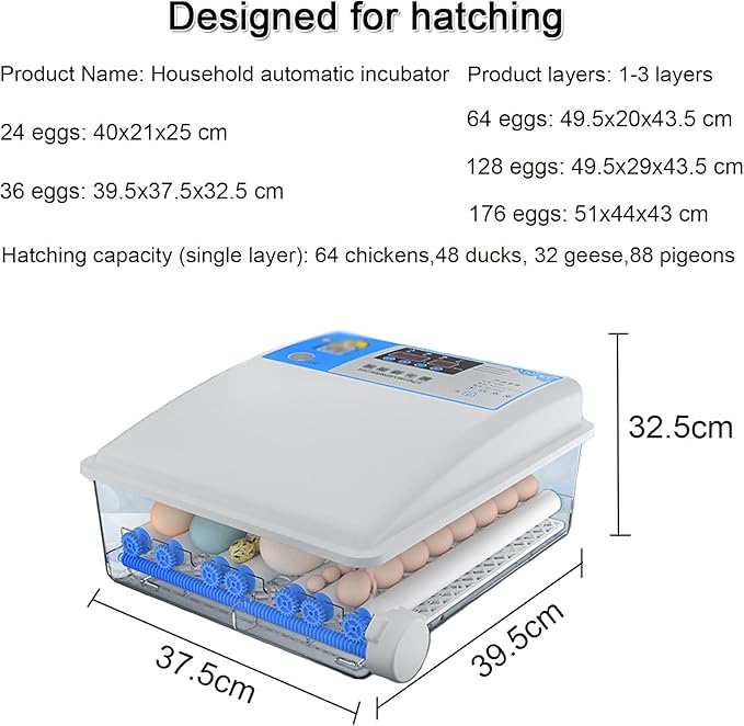 Egg Incubator Chicken Incubators for Hatching Eggs with Automatic Temperature and Humidity Control, Chick Brooder, Incubator Box Kit,36Eggs,36Eggs