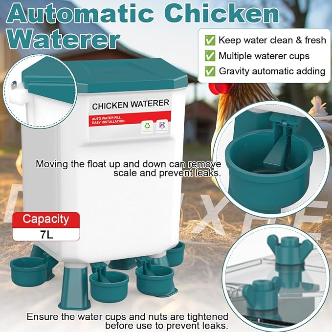Chicken Feeder and Waterer Set, 1.9 Gallon/17.7 Pounds, Automatic Chicken Feeders and Chicken Waterer, Detachable for Chick, Duck & Quail Coop Use, Outdoor Farm & Backyard (Upgraded)