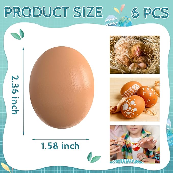 YunKo 6Pcs Wooden Fake Eggs Brown Wood Nest Easter Eggs for Craft Decorate Get hens to Lay Egg Chicken Coop Accessories